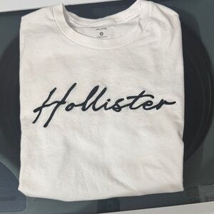 Hollister White Tee with Black Script Logo